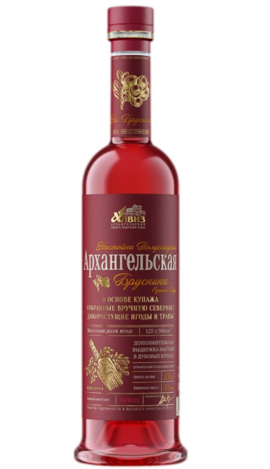 Настойка полусладкая "АРХАНГЕЛЬСКАЯ БРУСНИКА" 0.5л.