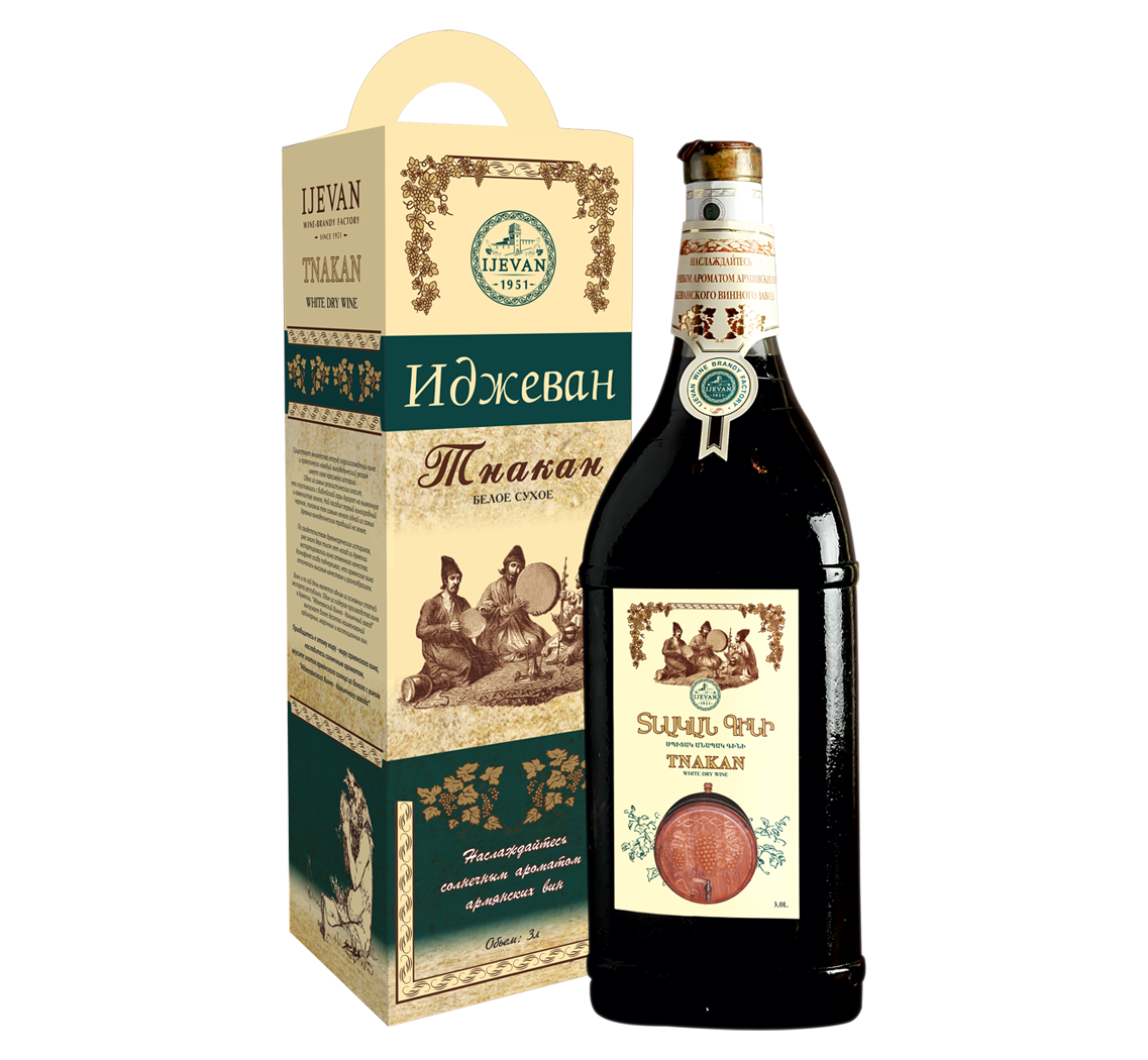 Вино белое сухое "ИДЖЕВАН ТНАКАН" 3.0л.